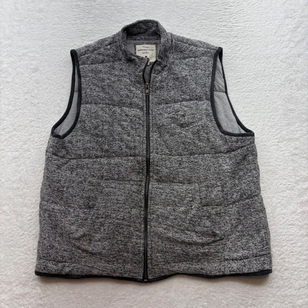 Splendid Mills Mens XXL Grey Marled Quilted Puffer Vest Full Zip Mock Neck USA